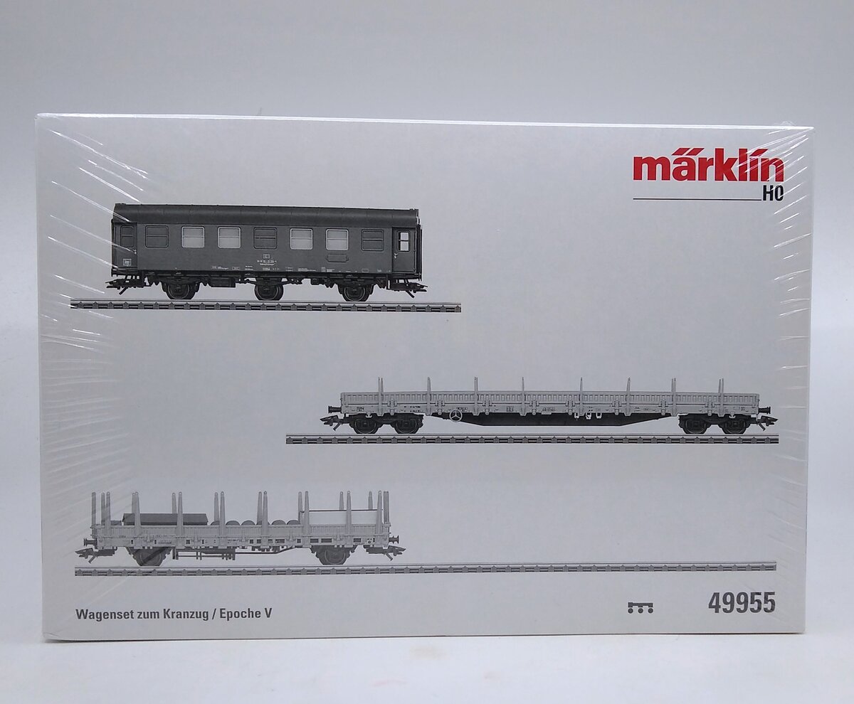 Marklin 49955 HO Deutsche Bahn Crane Car Train Freight Car Set of 3