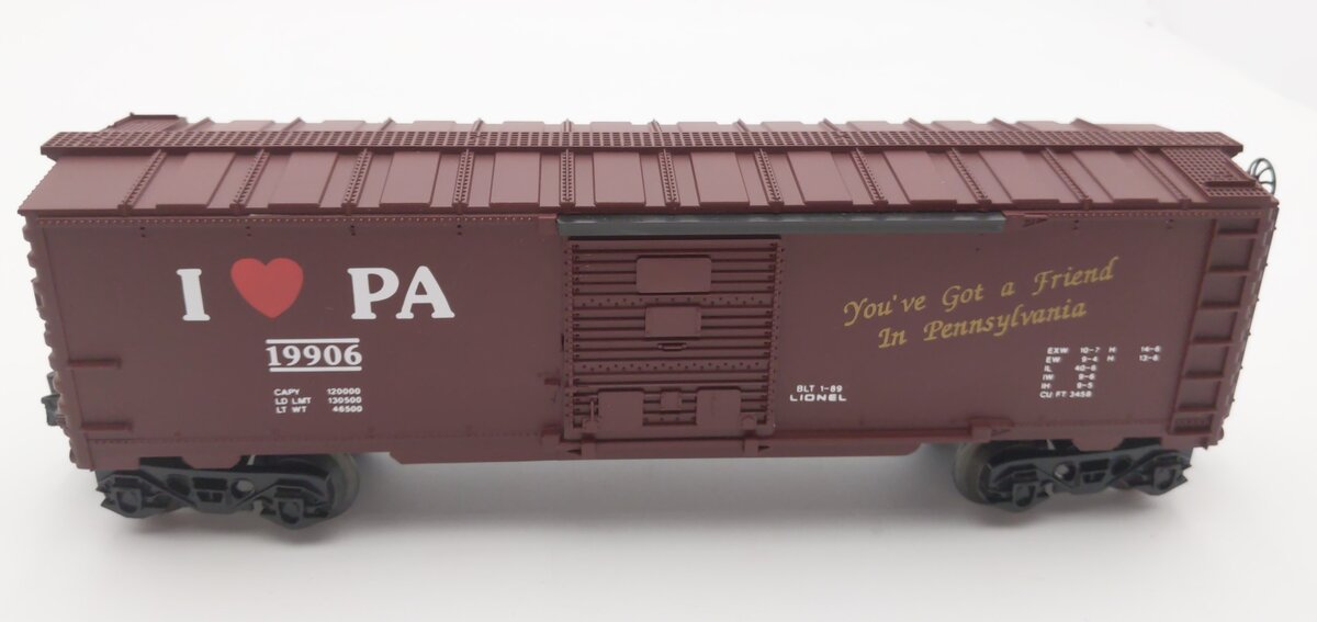 Lionel 6-19906 O Gauge I Love Pennsylvania Boxcar LN/Box