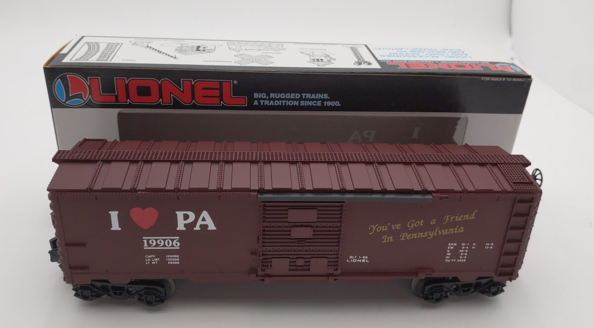 Lionel 6-19906 O Gauge I Love Pennsylvania Boxcar LN/Box