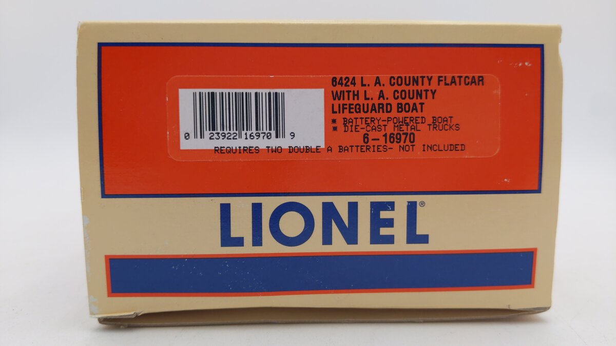 Lionel 6-16970 O Gauge L.A. County Lifeguard Flatcar w/ Lifeguard Boat #6424 LN/Box