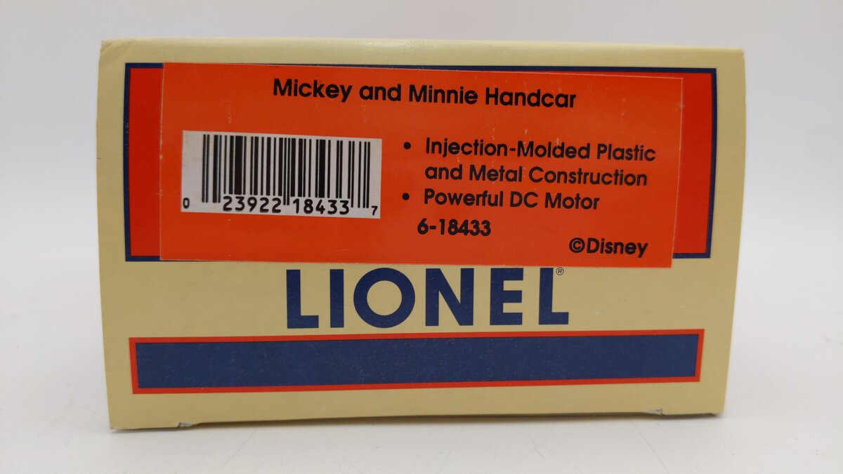 Lionel 6-18433 O Gauge Mickey & Minnie Christmas Operating Handcar LN/Box