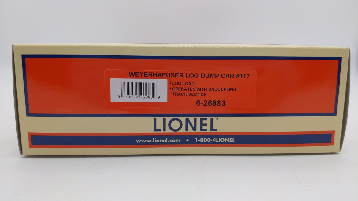 Lionel 6-26883 O Gauge Weyerhaeuser Log Dump Car #117 LN/Box