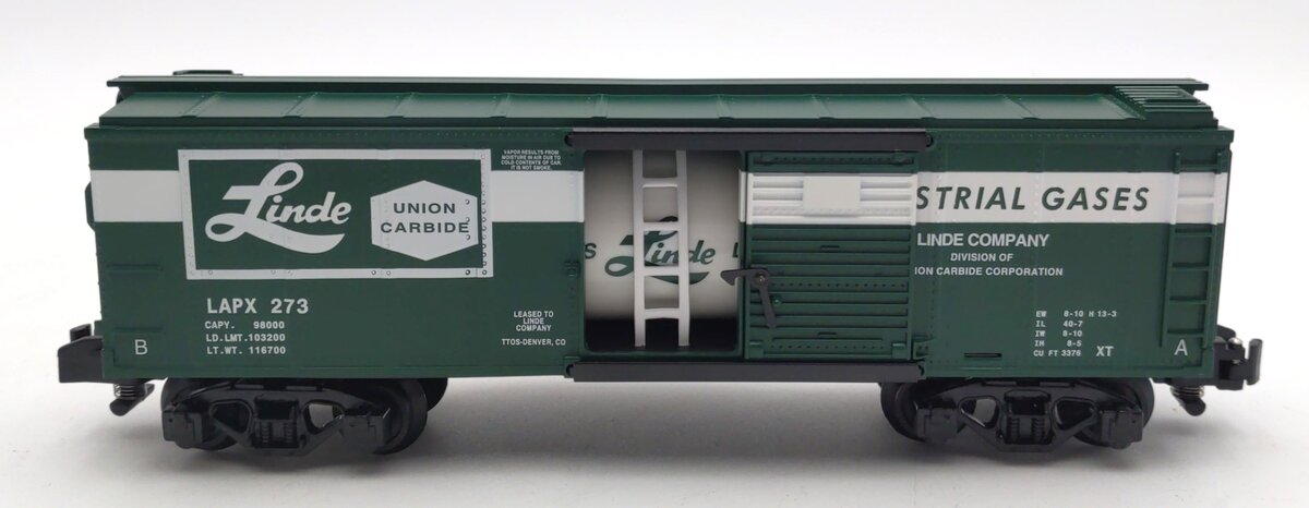 American Flyer 6-48231 S Gauge Linde Gas TTOS 2003 Boxcar w/Tank Cargo #273 MT/Box