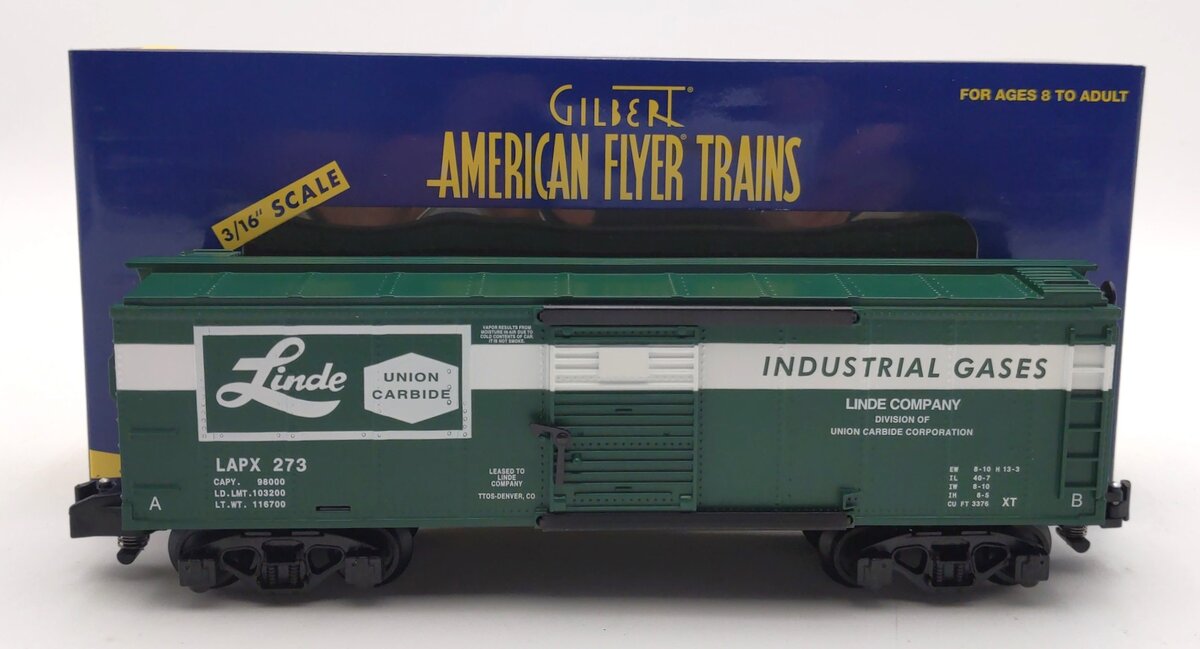 American Flyer 6-48231 S Gauge Linde Gas TTOS 2003 Boxcar w/Tank Cargo #273 MT/Box