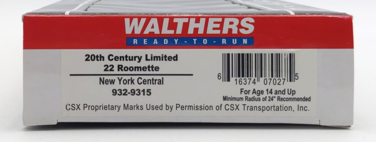 Walthers 932-9315 HO Scale NYC 20th Century Limited 22 Roomette Car LN/Box