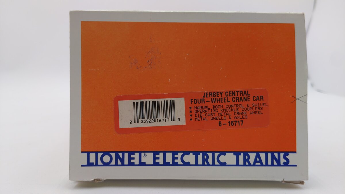 Lionel 6-16717 O Gauge Jersey Central Four Wheel Crane Car LN/Box