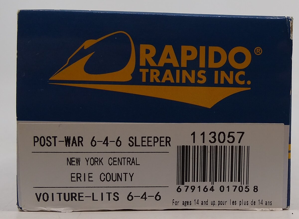 Rapido Trains 113057 HO New York Central Post War 6-6-4 Sleeper (Erie County)