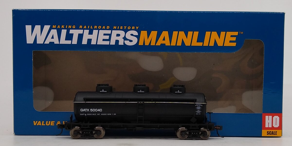Walthers 910-1117 HO General American 36' 3-Dome Tank Car #50040 (Black, White)