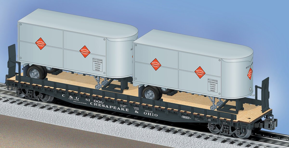 Lionel 6-17585 O Chesapeake & Ohio PS-4 Flatcar w/ Piggyback Trailer #81000 LN/Box