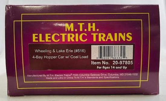 MTH 20-97805 O Gauge Wheeling & Lake Erie 4-Bay Hopper Car #516