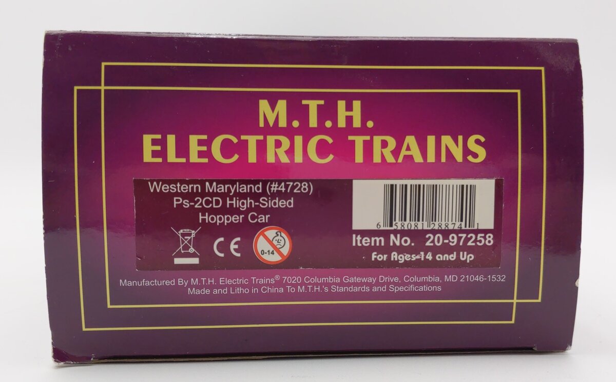 MTH 20-97258 Western Maryland Ps-2CD High-Sided Hopper Car #4728