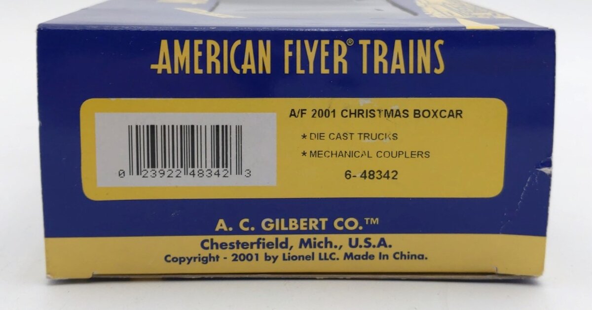 American Flyer 6-48342 S Gauge 2001 Christmas Boxcar NIB