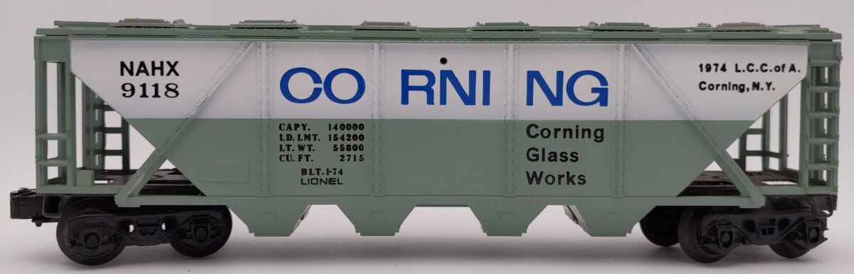 Lionel 6-9118 O Gauge LCCA-1974 Corning 4-Bay Covered Hopper VG/Box