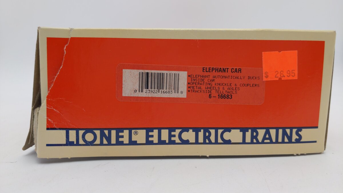 Lionel 6-16683 O Gauge Los Angeles Zoo Operating Elephant Car EX/Box