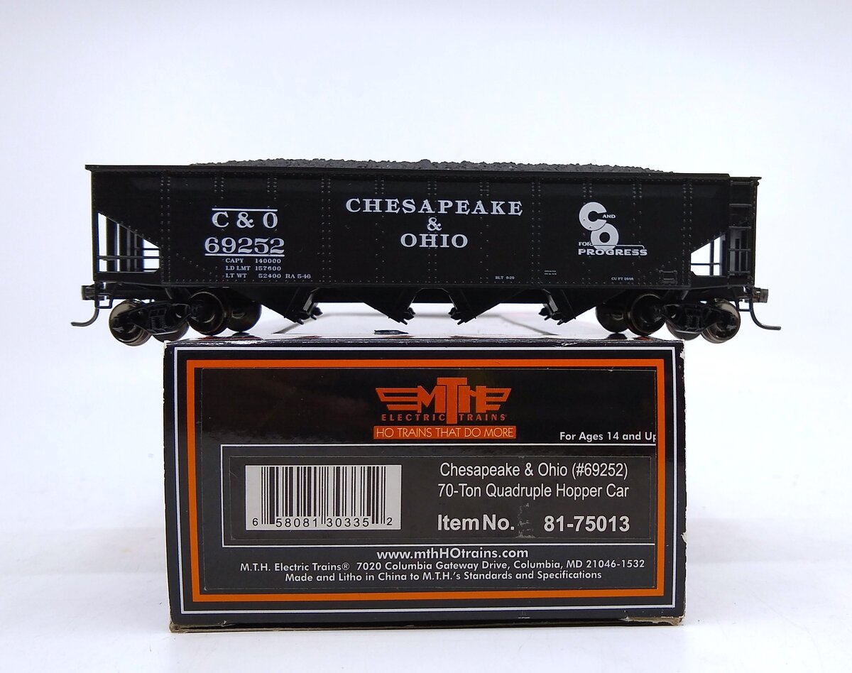 MTH 81-75013 HO Scale Chesapeake & Ohio 70-Ton Quad Hopper #69252