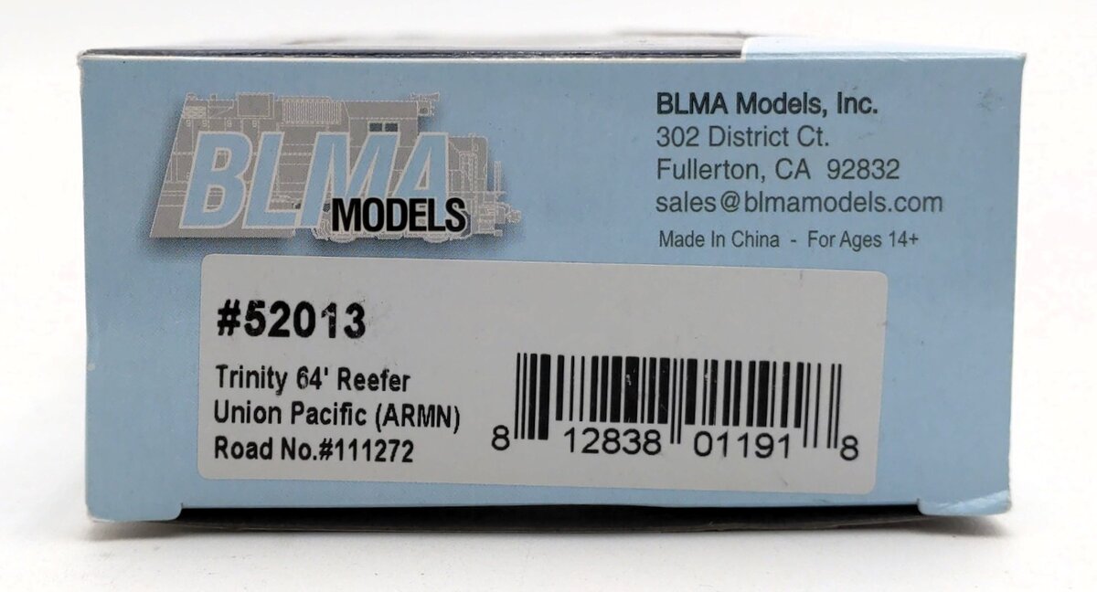 BLMA Models 52013 HO Scale Union Pacific Trinity 64' Reefer Car #111272 NIB