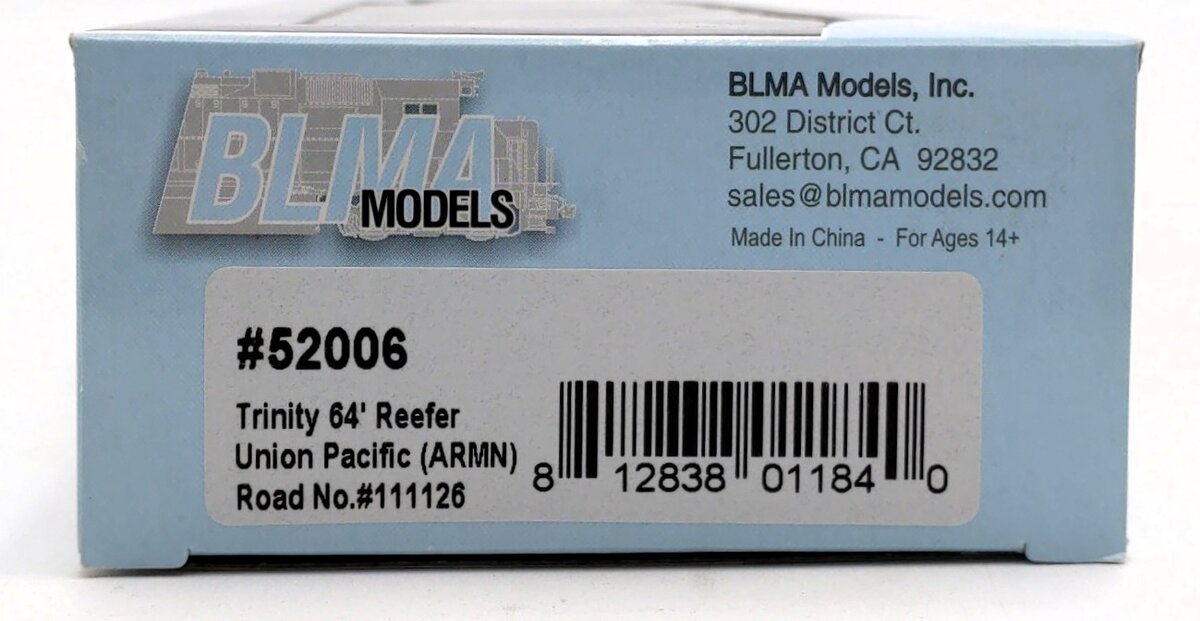 BLMA Models 52006 HO Union Pacific Trinity 64' Reefer Car #111126 LN/Box