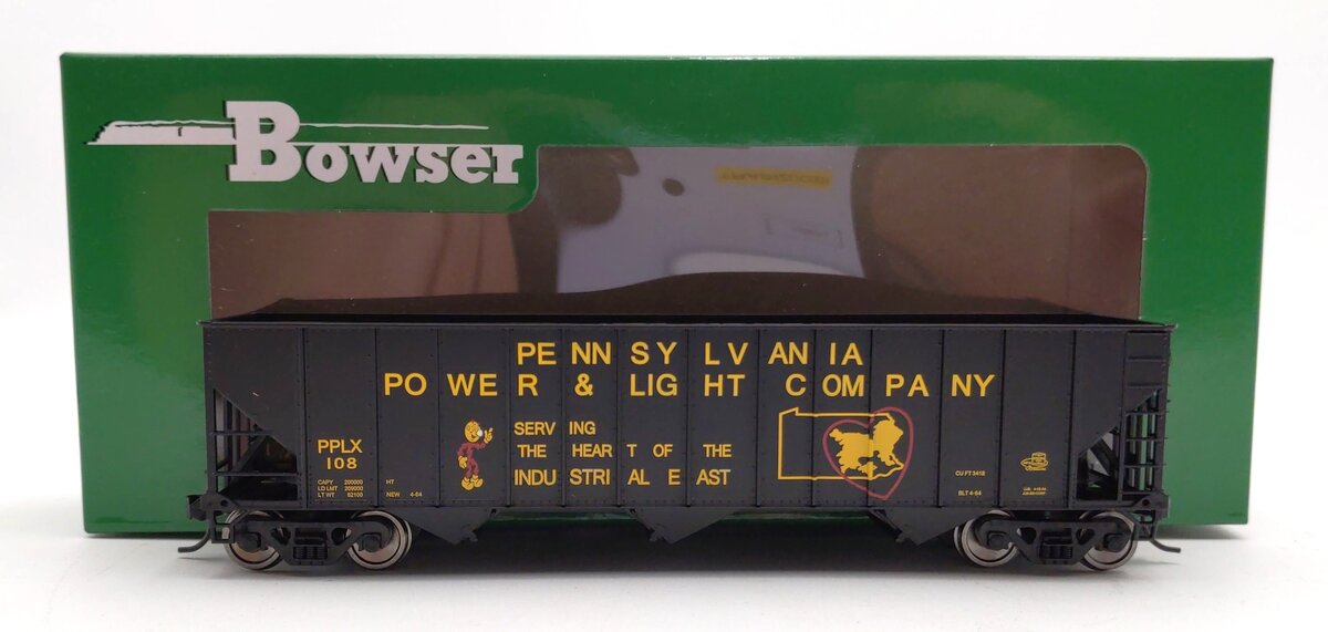 Bowser 42391 HO Pennsylvania Power Light Company 100-Ton 3-Bay Open Hopper #108