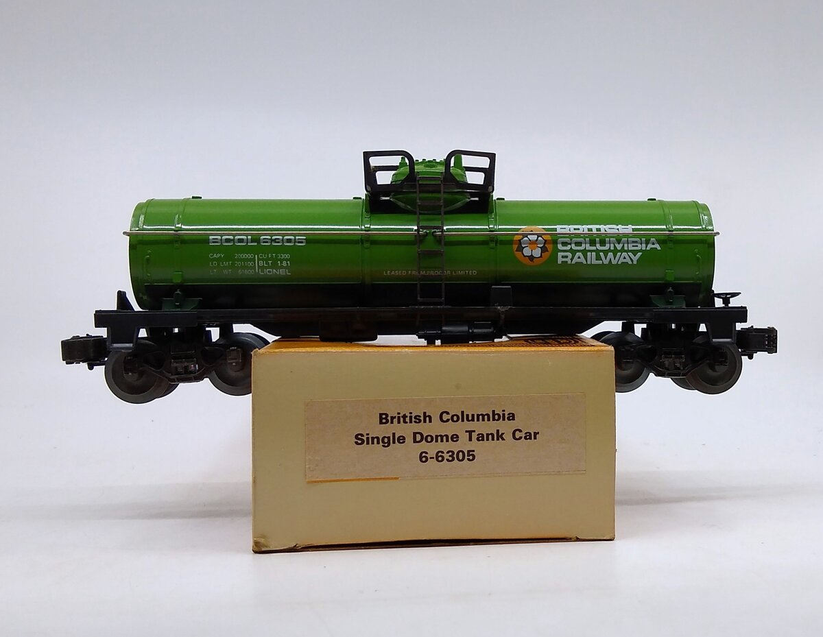 Lionel 6-6305 O Gauge British Columbia Single Dome Tank Car NIB