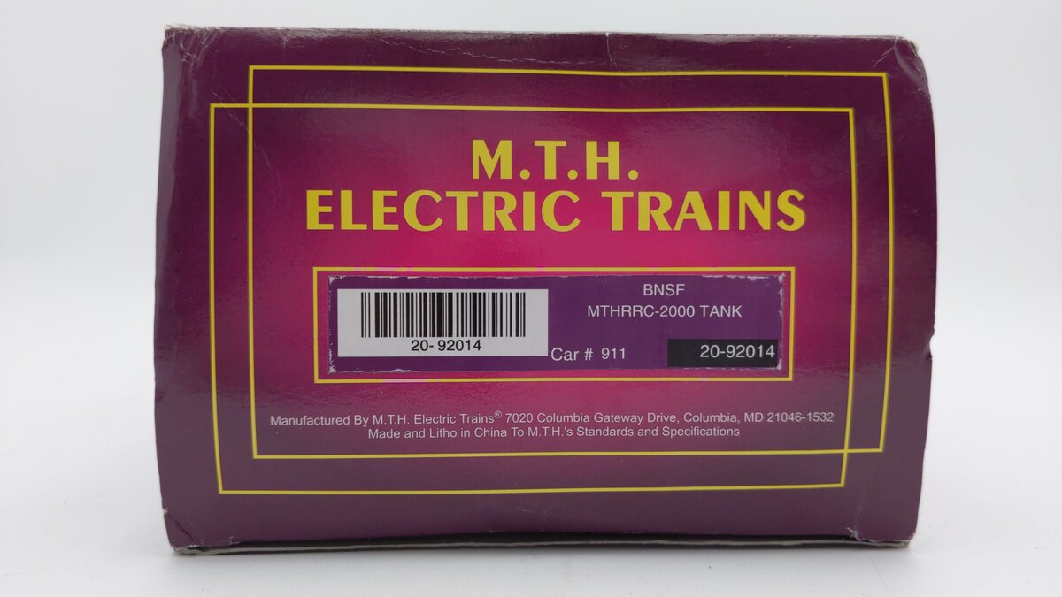 MTH 20-92014 O Gauge MTHRRC-2000 BNSF Tank Car #911R LN/Box