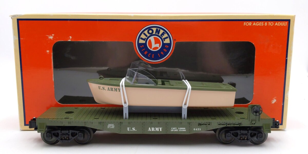 Lionel 6-26027 O Gauge U.S. Army Flatcar w/Boat #6425 LN/Box