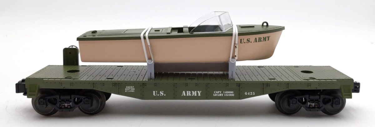 Lionel 6-26027 O Gauge U.S. Army Flatcar w/Boat #6425 LN/Box