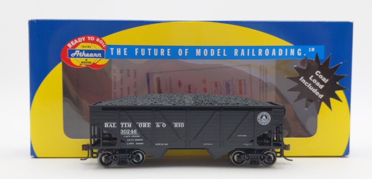 Athearn 70789 HO Baltimore & Ohio RTR 34'' Ribbed Hopper w/Coal Load #30246