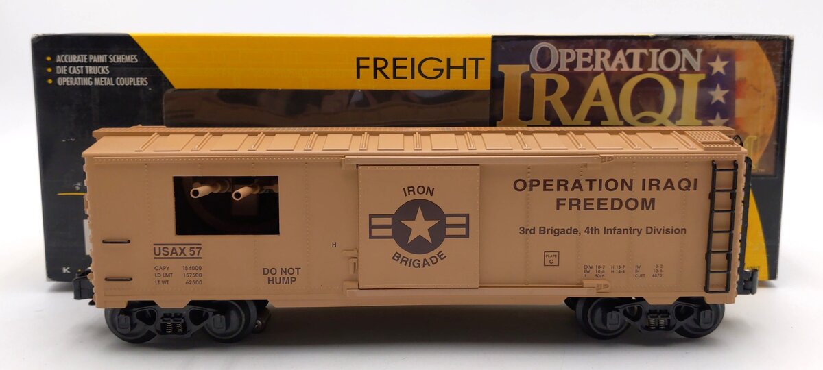 K-Line K641-8018 O Gauge Operation Iraqi Freedom Boxcar w/Machine Guns & Sound LN/Box