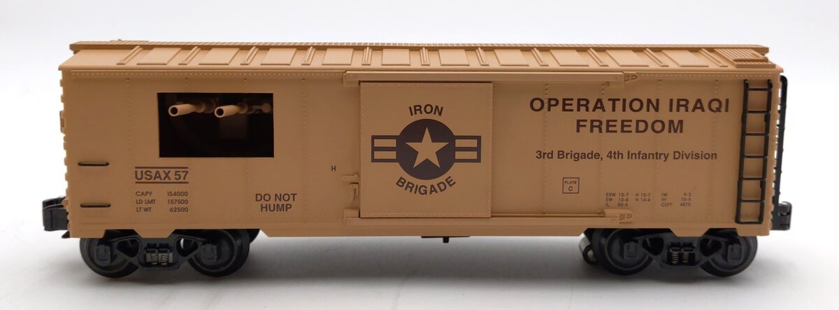 K-Line K641-8018 O Gauge Operation Iraqi Freedom Boxcar w/Machine Guns & Sound LN/Box