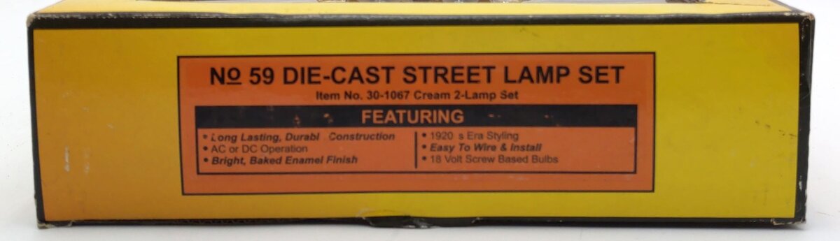 MTH 30-1067 O Scale #59 Cream Gooseneck 2-Lamp Set NIB