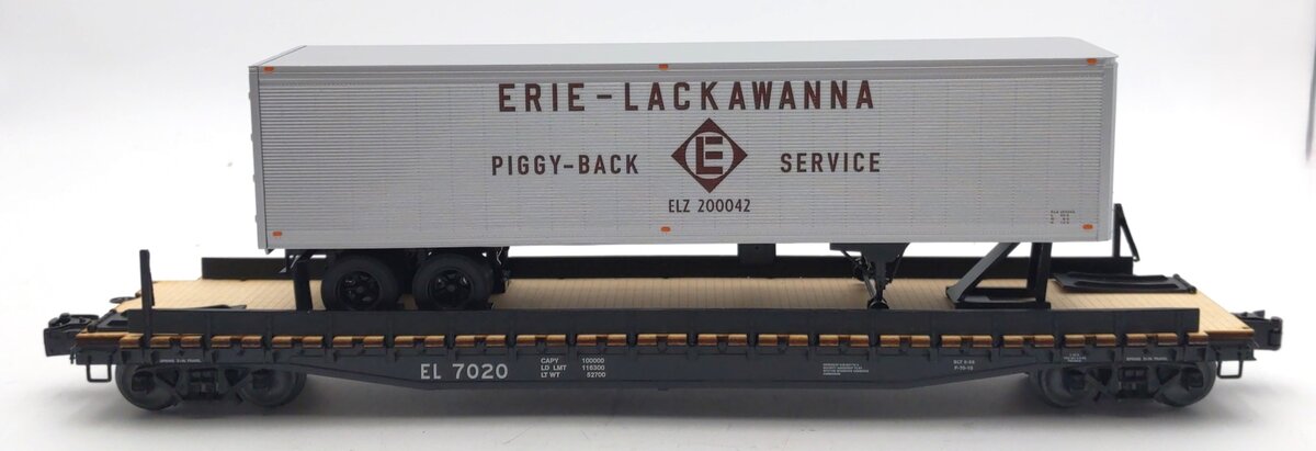Lionel 6-82841 O Erie Lackawanna PS-4 Flatcars with 40' Trailer #7020