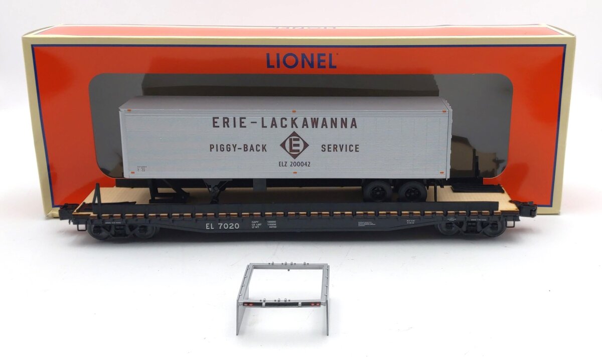 Lionel 6-82841 O Erie Lackawanna PS-4 Flatcars with 40' Trailer #7020