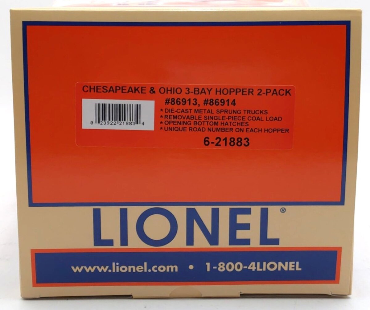 Lionel 6-21883 O Chesapeake & Ohio 3-Bay Open Hopper (Set of 2) NIB