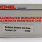 Lionel 6-9588 O Gauge Burlington Aluminum "Silver Dome" Vista Dome Passenger Car EX/Box