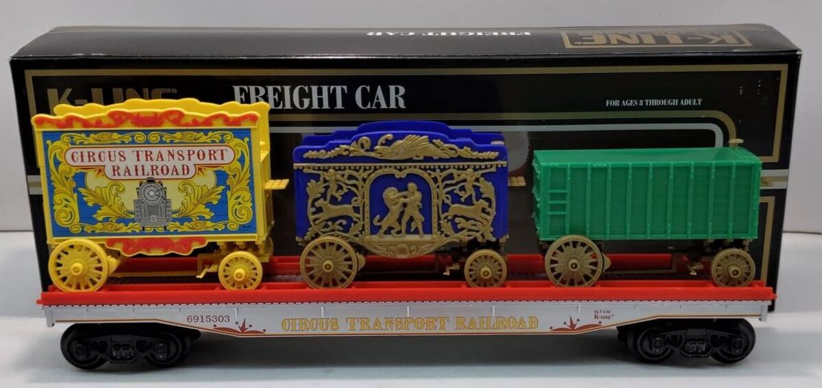 K-Line K691-5303 O Gauge Circus Flatcar w/ 3 Circus Wagons NIB
