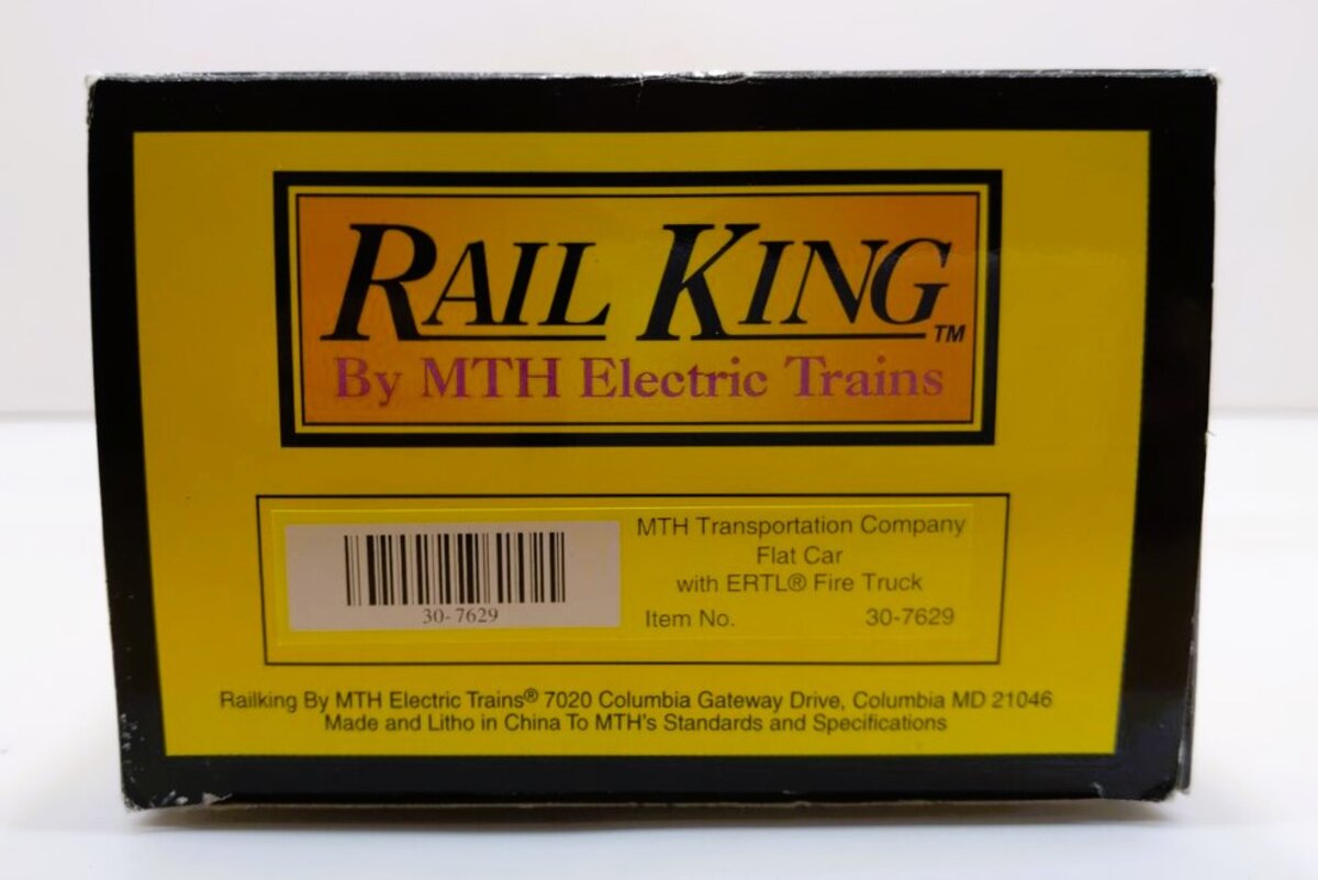 MTH 30-7629 O Gauge Transportation Company Flatcar with Ertl Fire Truck #1979 NIB