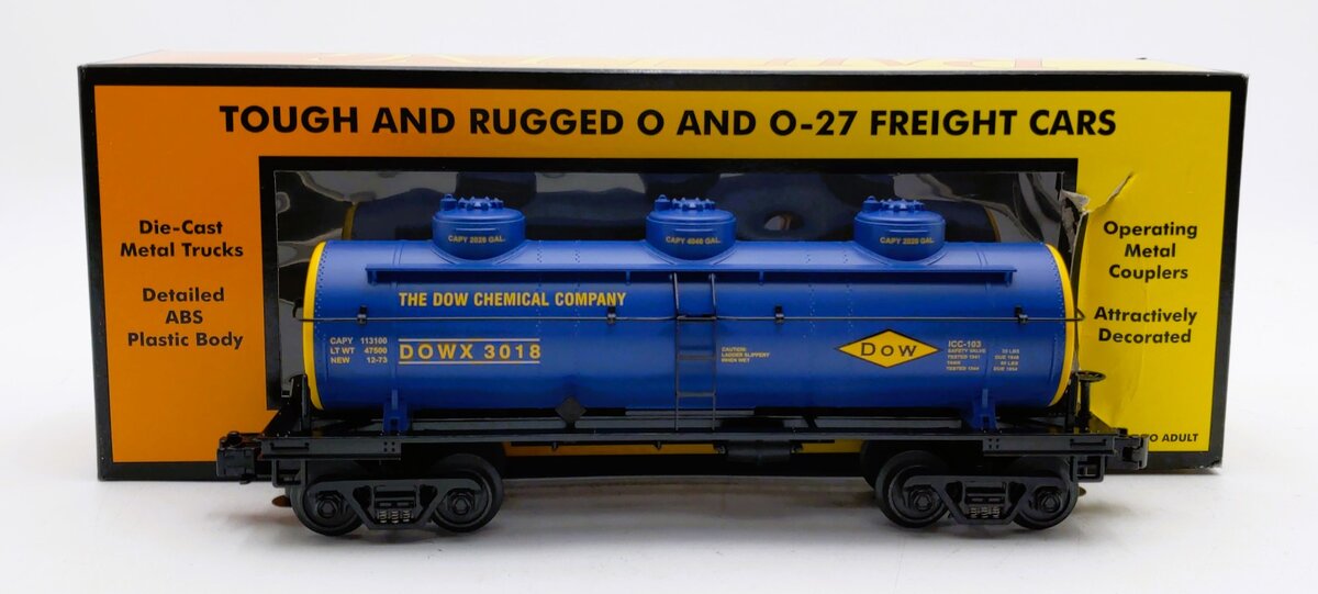 MTH 30-7363 O Gauge Dow Chemical 3-Dome Tank Car #3018 LN/Box