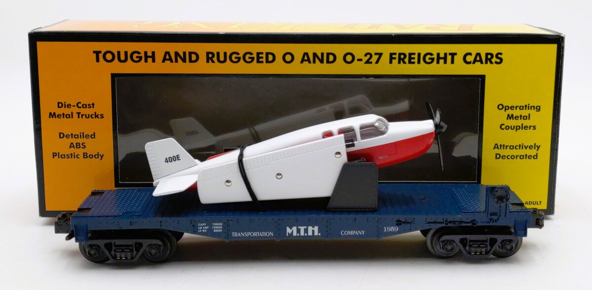 MTH 30-7621 O MTH Transportation Co Flatcar w/Red & White Airplane #1959 LN/Box