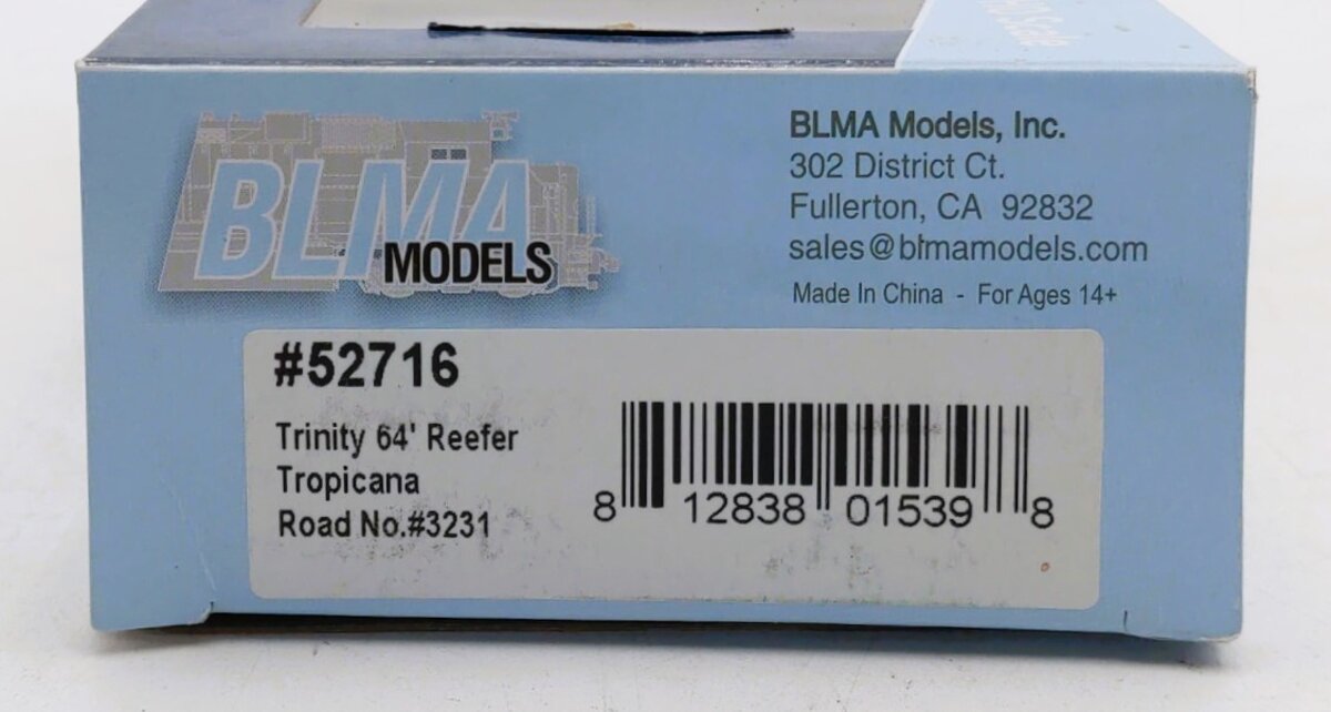 BLMA Models 52716 HO Scale Tropicana Trinity 64' Reefer #3231