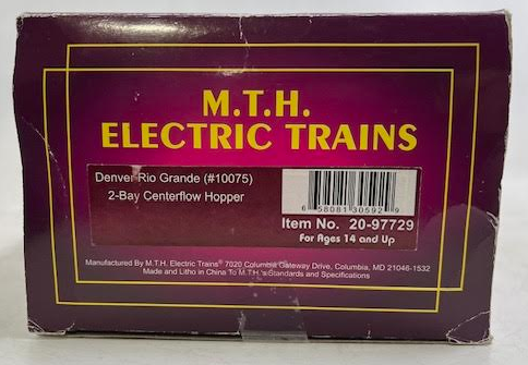 MTH 20-97729 O Gauge Denver & Rio Grande Western 2-Bay Centerflow Hopper #10075