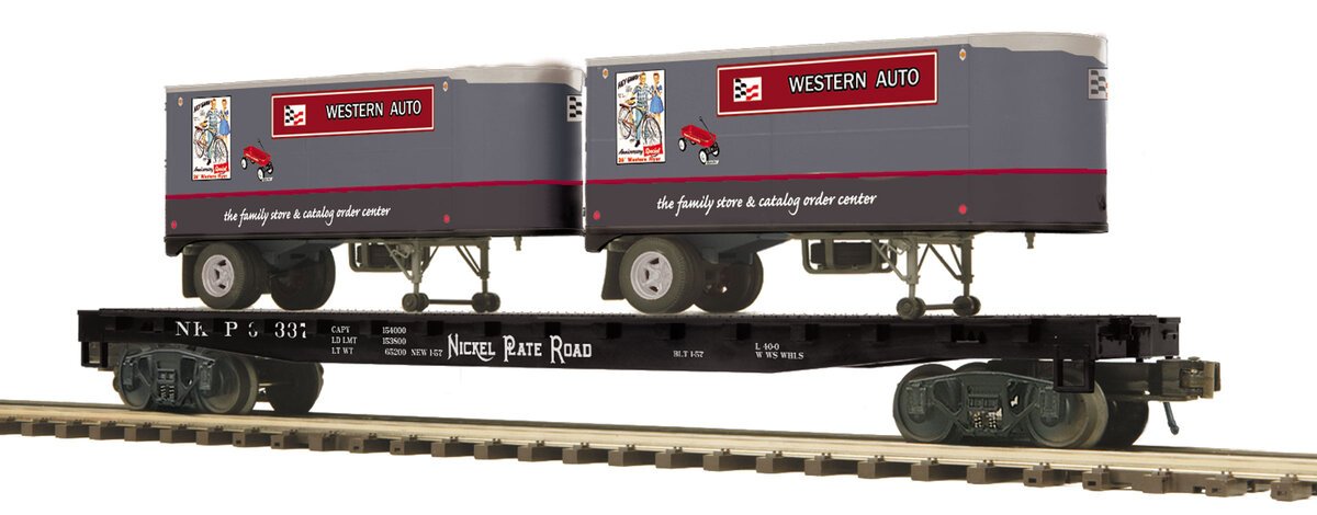 MTH 20-95410 O Scale Premier Flat Car w/(2) PUP Trailers LN/Box