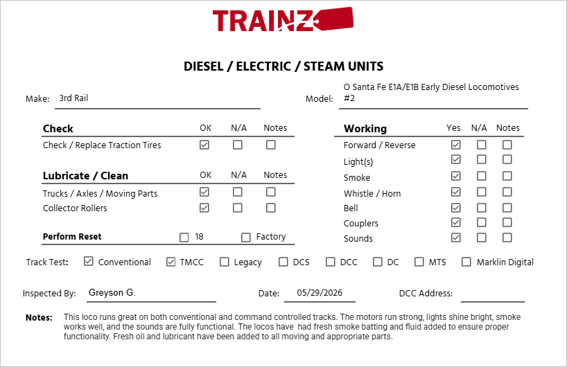 3rd Rail O Santa Fe E1A/E1B Early Diesel Locomotives #2 EX/Box