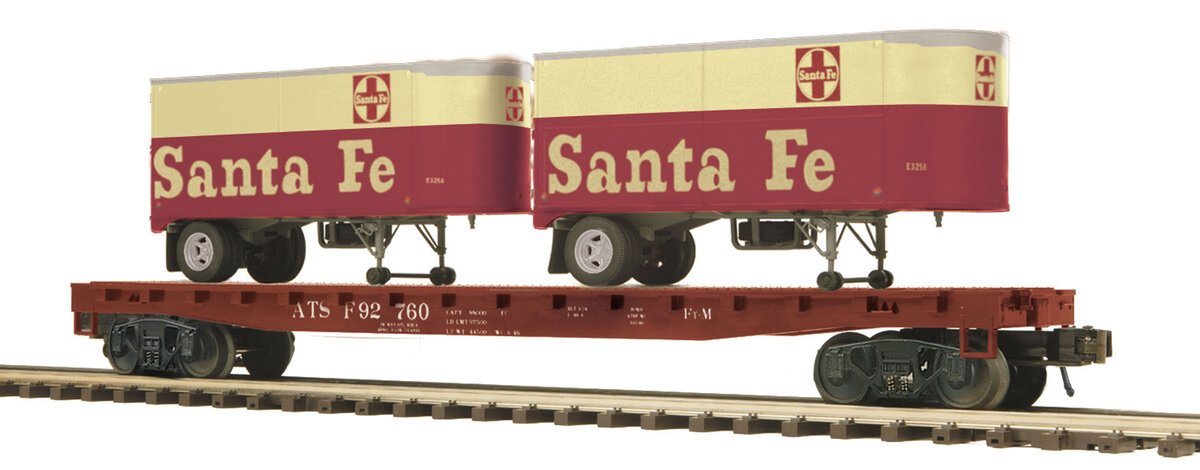 MTH 20-98818 O Santa Fe Flat Car w/2 Pup Trailers