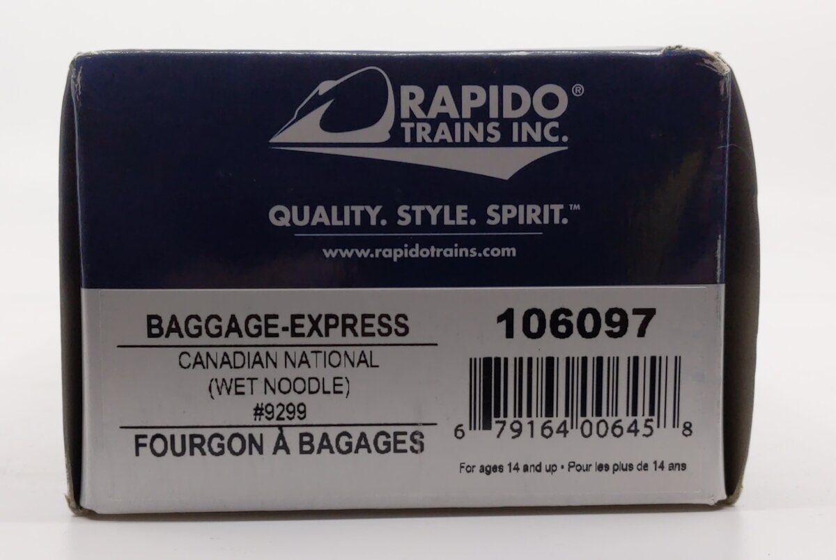 Rapido Trains 106097 HO Canadian National 73' 6" Smooth Side Baggage #9299