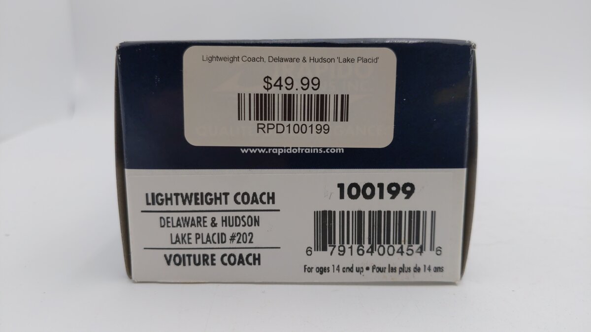 Rapido Trains 100199 HO Delaware & Hudson Lake Placid Lightweight Coach #202 NIB