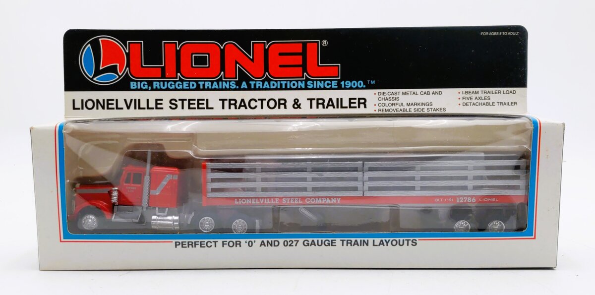Lionel 6-12786 O Gauge 1:48 Red Lionelville Steel Tractor Trailer LN/Box