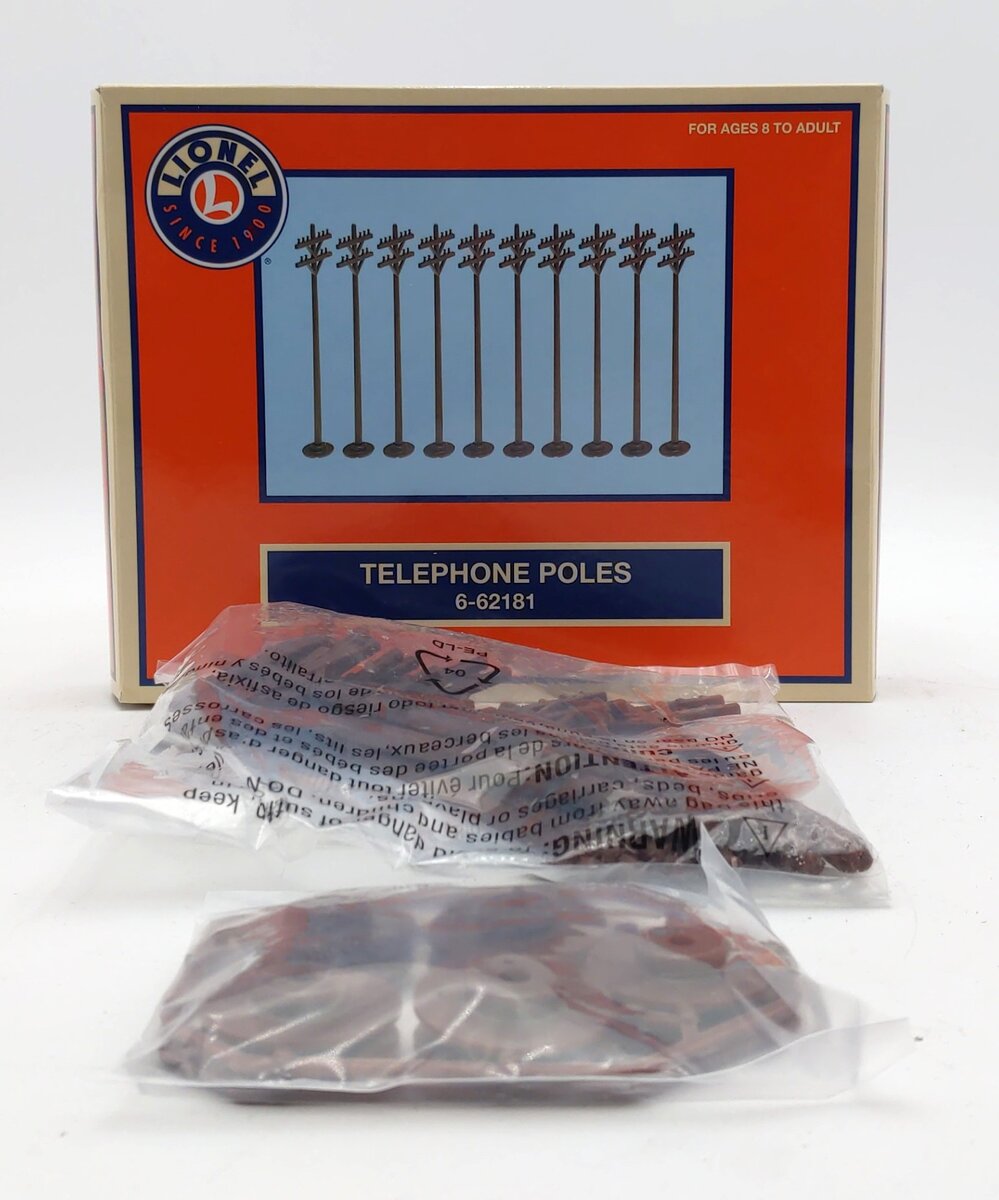 Lionel 6-62181 O and 027 Scale Telephone Pole Set (Box of 10) LN/Box