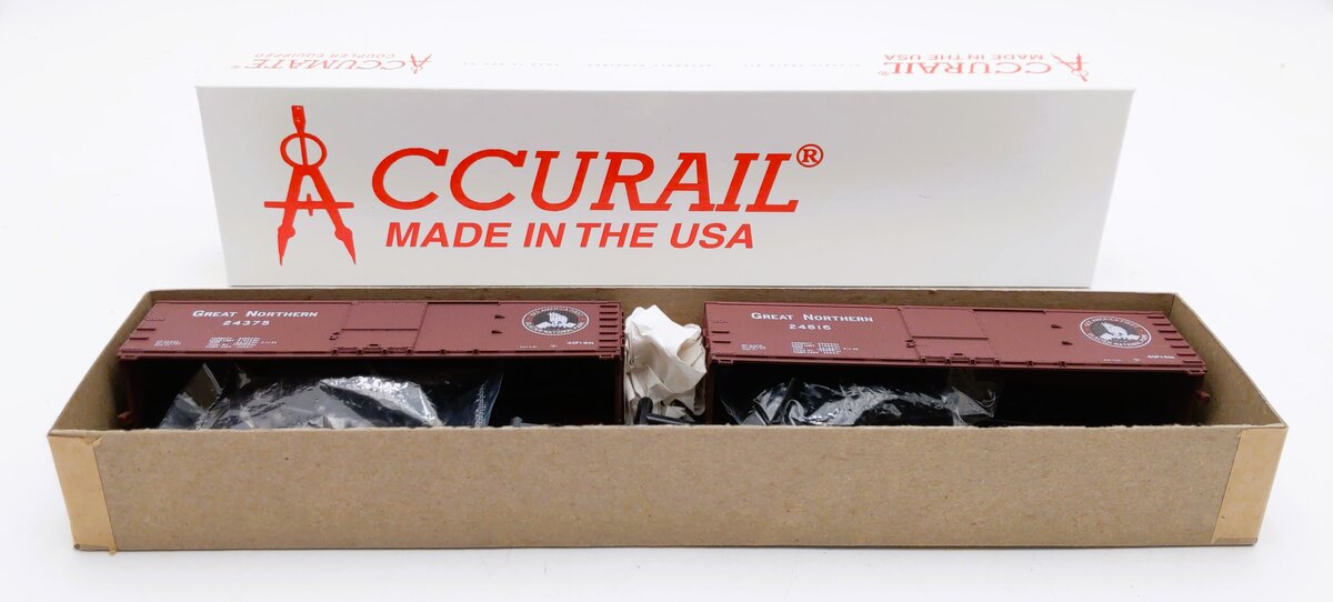 Accurail 1203 HO Great Northern 40' Wood Boxcar # 24375 & 24816 Kit (Pack of 2)