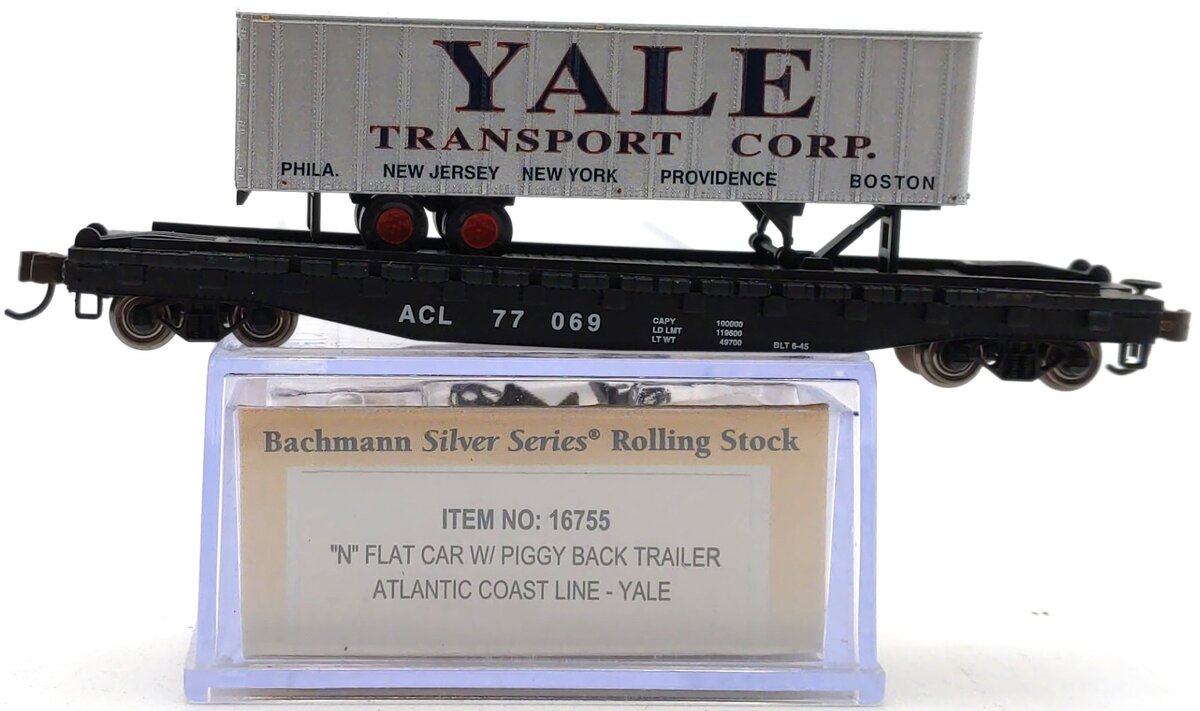 Bachmann 16755 N Atalantic Coast Line 52' Flat Car with Yale 35' Trailer