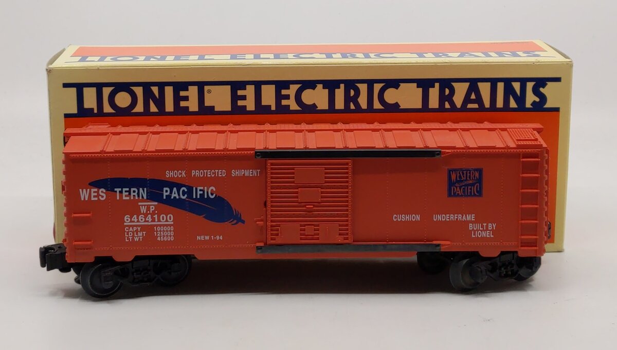 Lionel 6-19259 O Gauge Western Pacific Silver Yellow Feather 6464 Series Boxcar